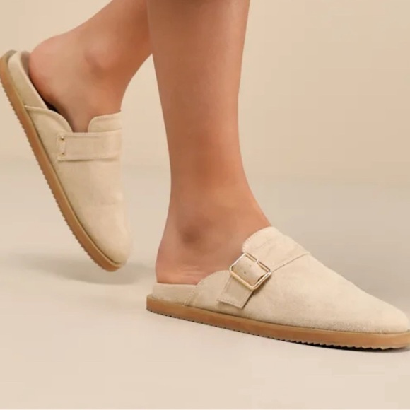 Orlin Desert Taupe Suede Buckle Slip-On Clogs - Picture 2 of 9